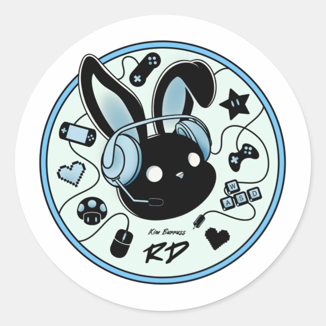 20 Blue RabbitzDen Gamer bunny logo stickers (Front)