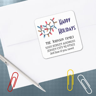 20 Custom Happy Holidays, Return Address  Square Sticker