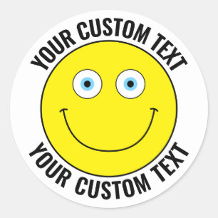 20 Custom Personalized Happy Face YELLOW Blue Eyes Classic Round Sticker