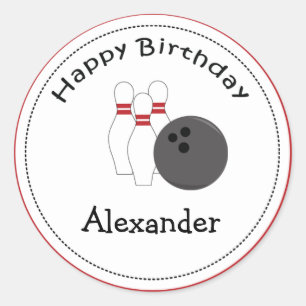 20 Customizable Cupcake Toppers Bowling Party Classic Round Sticker