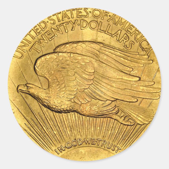 20 Dollar Eagle Gold Piece classic round sticker (Front)