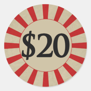 $20 (Dollar) Round Glossy Price Tag