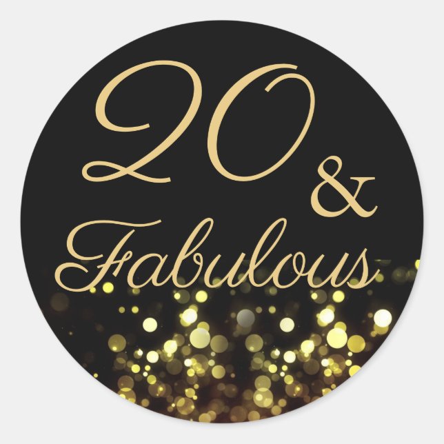 20 et fabuleux Sticker d'anniversaire noir et or (Devant)