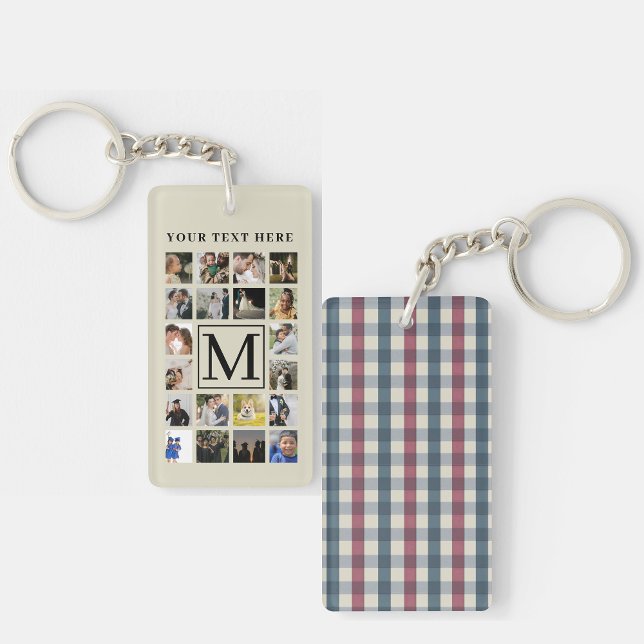 20 Family photo collage Biege And Green Plaid  Keychain (Creator Uploaded)