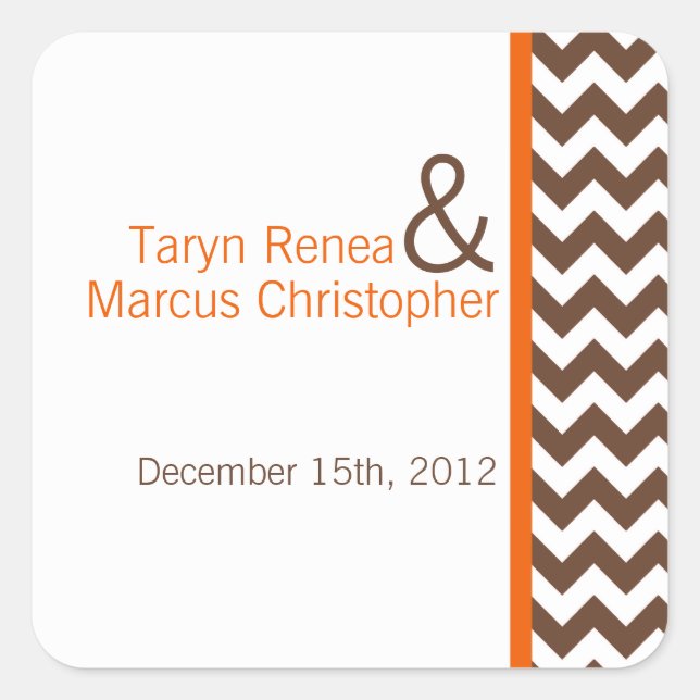 20 Favour Stickers Brown Orange Chevron Name (Front)