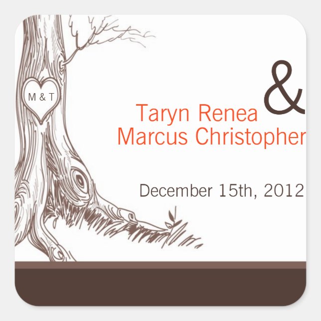 20 Favour Stickers Fall Tree Initial Carvings Autu (Front)