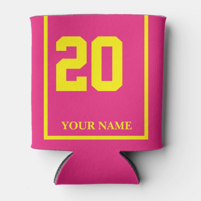 20 Fuchsia Pink Yellow Horse Saddle Blanket Custom Can Cooler (Front)