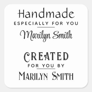 20 Handmade & Created, Gift Label, 1.5 inch Square Sticker