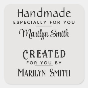 20 Handmade & Created, Gift Label, 1.5 inch Square Sticker