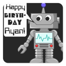20 Happy Birthday Personalized Robot Stickers