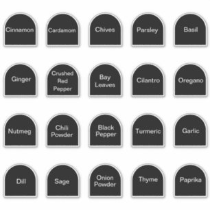 20 herbes et épices de cuisine, étiquette noir et 