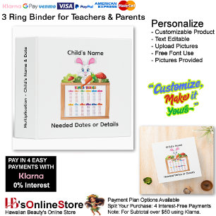 20 Learn Multiplication Child's Name Date Teacher  Binder