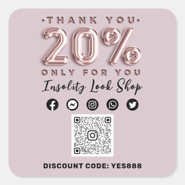 20% Off Discount Code Sticker QR CODE THANk ROSE (Front)