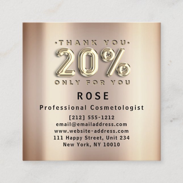 20% Off Discount Logo Thank You Rose Gold Appointment Card (Front)