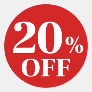 20% OFF Red Background Classic Round Sticker