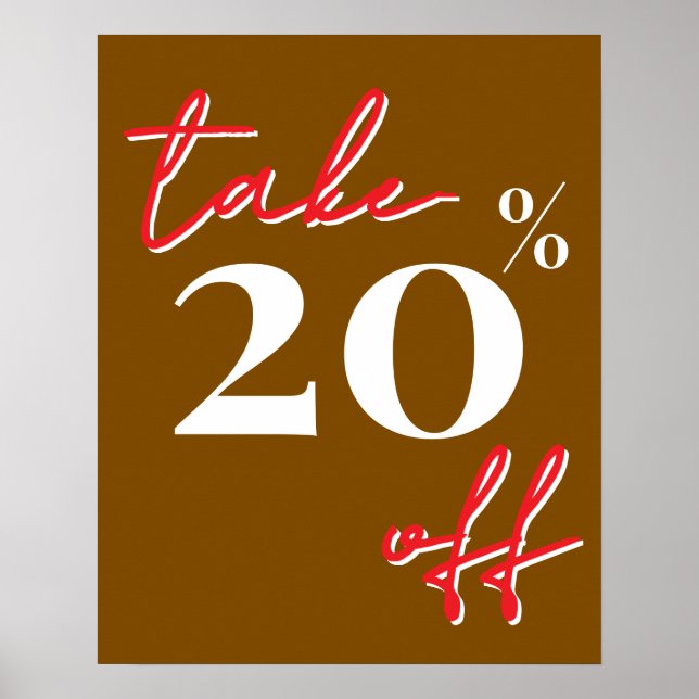 20% Off Sale Sign, Brown Sale Poster (Front)