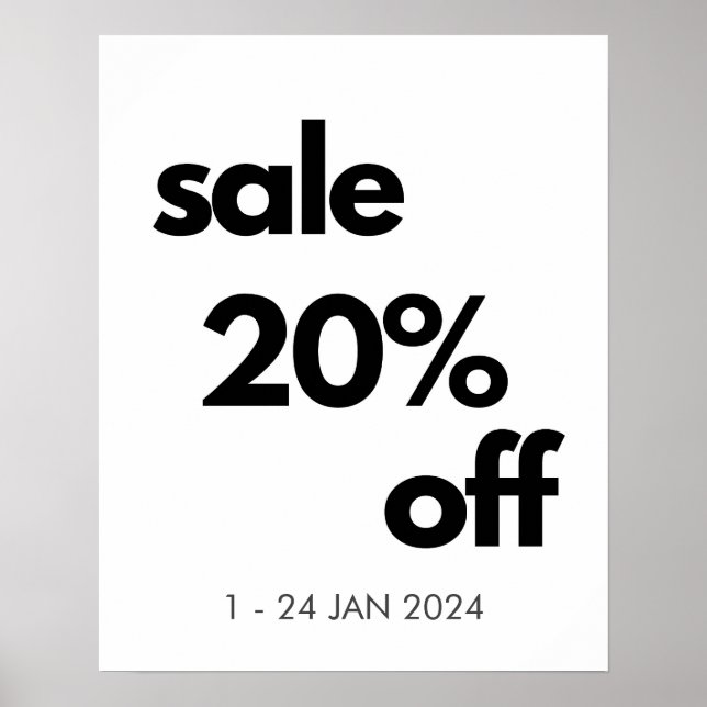 20% Off Sale Sign, Custom Retail Sale  Poster (Front)