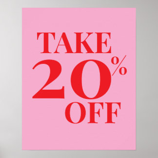 20% Off Sale Sign, Pink and Red Sale Poster
