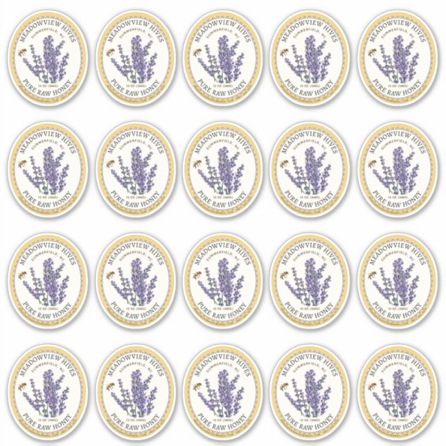 20 Petit bocal Oval Lavande Étiquette miel avec ab (Devant)
