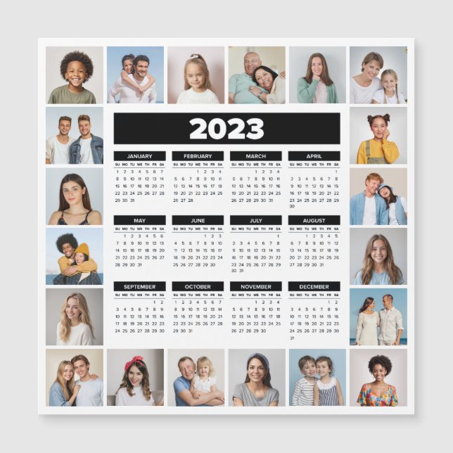 20 Photo Collage 2023 US Calendrier Carte magnétiq (Devant)