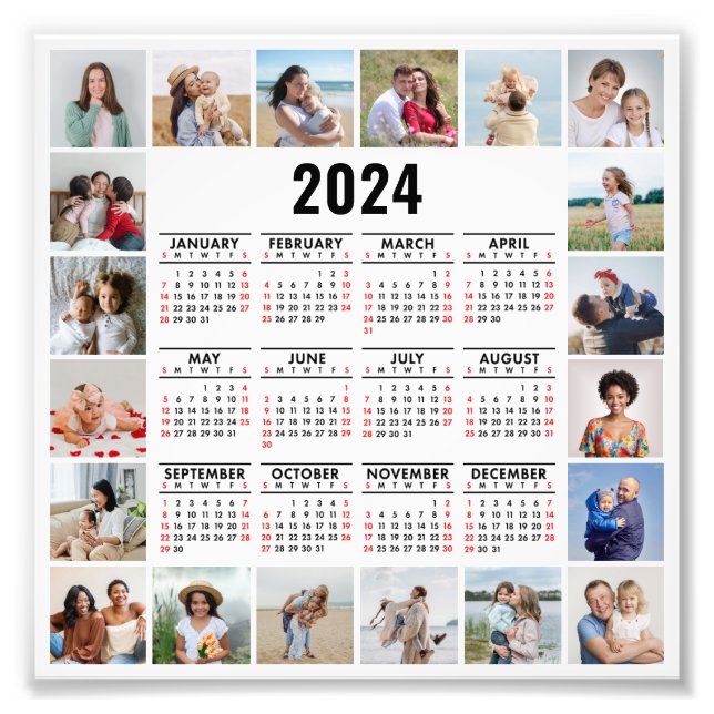 20 Photo Collage 2024 Year At A Glance Calendar (Front)