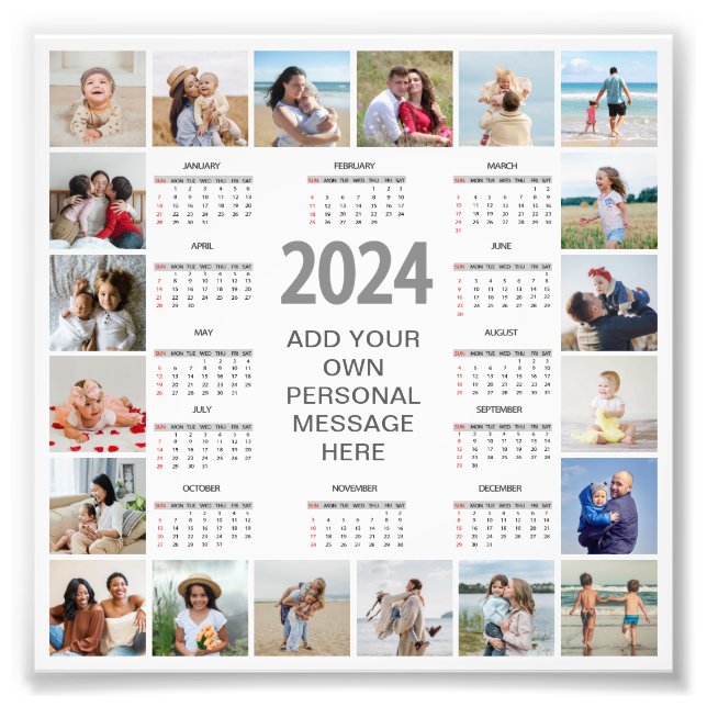 20 Photo Collage 2024 Year At A Glance Calendar (Front)