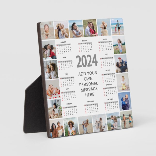 20 Photo Collage 2024 Year At A Glance Calendar Plaque (Front)