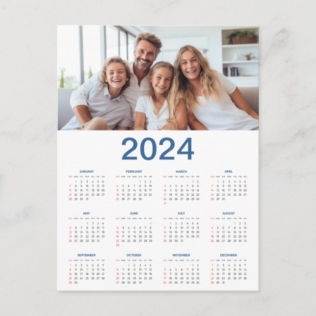 20 Photo Collage 2024 Year At A Glance Calendar Postcard (Front)