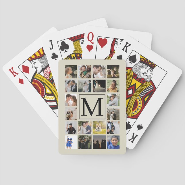 20 photo collage Black and Biege Family  Playing Cards (Back)