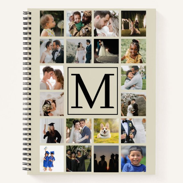 20 photo collage Black Biege Pattern Family  Noteb Notebook (Front)