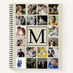 20 photo collage Black Biege Pattern Family  Notebook