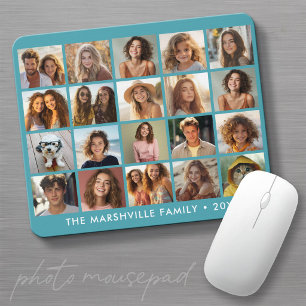 20 Photo Collage Blue with White Text Mouse Pad