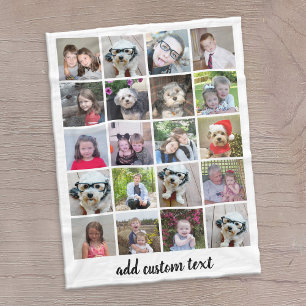 20 Photo Collage - Grid with Script Text - white Fleece Blanket