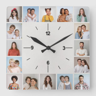 20 Photo Collage Metallic White Foil Square Wall Clock
