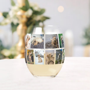 20 Photo Collage Personalized Stemless Wine Glass