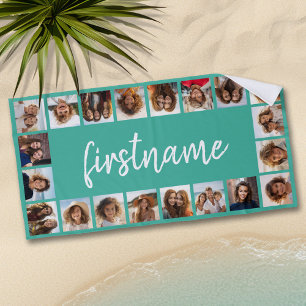 20 Photo Collage Pick your colour and add your nam Beach Towel