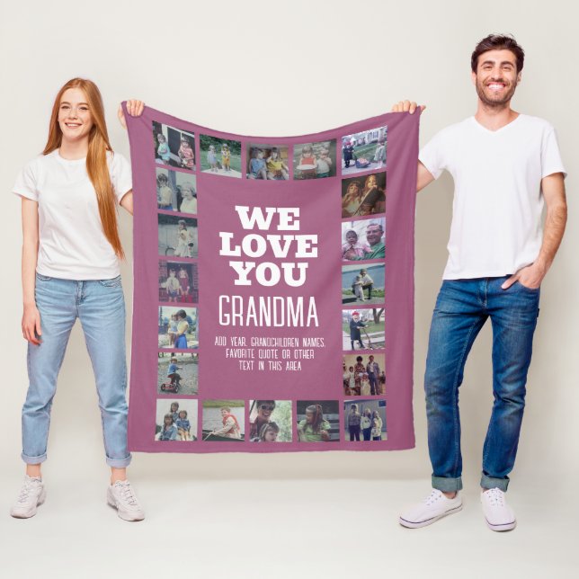 20 Photo Collage - We Love You Grandma Fleece Blanket (In Situ)