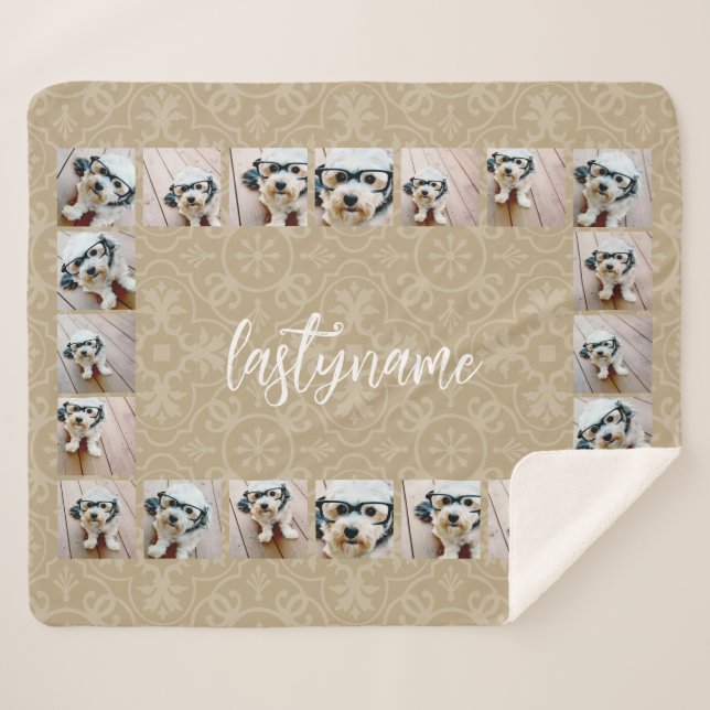 20 Photo Collage with modern pattern script name Sherpa Blanket (Front (Horizontal))