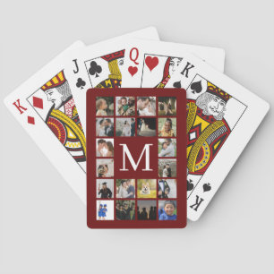 20 Photo Family or Collage With Text Burgundy  Playing Cards