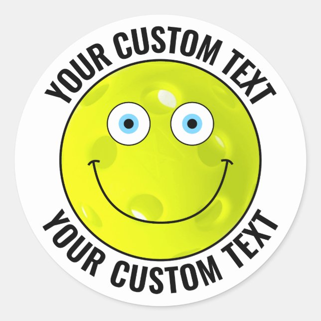 20 Pickleball Personalized Text Custom Happy Face Classic Round Sticker (Front)