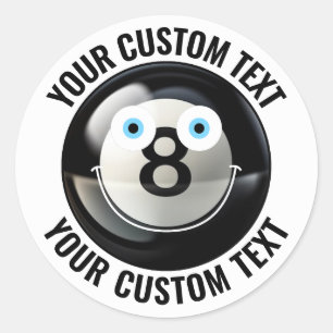 20 Pool 8 Ball Personalized Text Custom Happy Face Classic Round Sticker