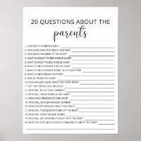 20 Questions about the Parents baby shower game