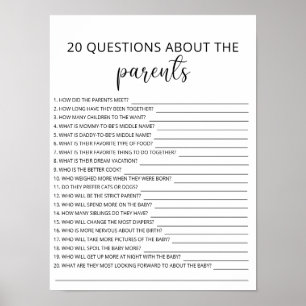 20 Questions about the Parents baby shower game Poster