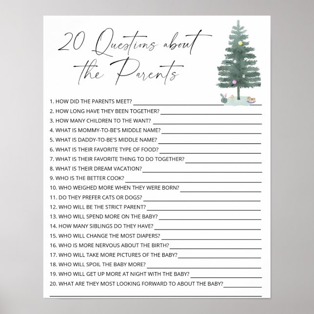 20 Questions about the Parents baby shower game Poster (Front)