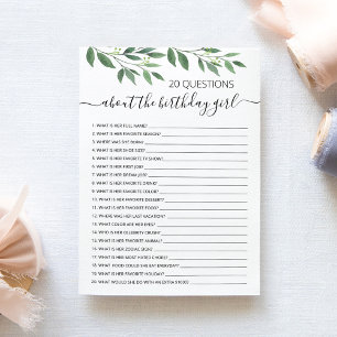 20 Questions sur la carte d'anniversaire pour fill