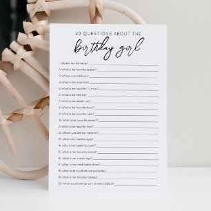 20 Questions sur la carte de jeu pour fille d'anni