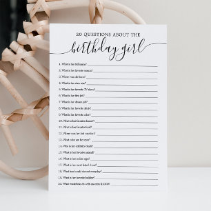 20 Questions sur la carte de jeu pour fille d'anni
