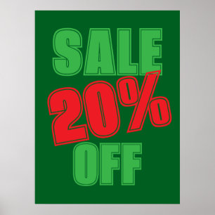 20% Sale Sign, Green and Red Christmas Sale Poster