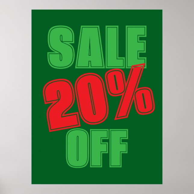 20% Sale Sign, Green and Red Christmas Sale  Poster (Front)