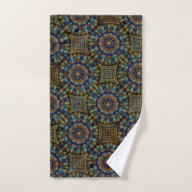 20 Serviette Mandala bleu et or (Serviette à main)